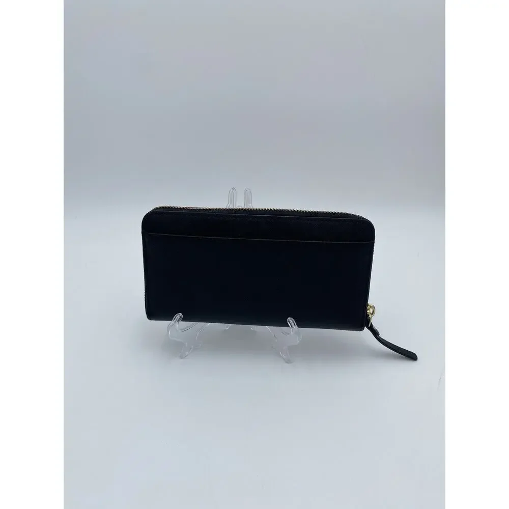 Kate Spade Zip-Around Long Wallet Black Saffiano Leather Laurel Way Neda Gold HW
